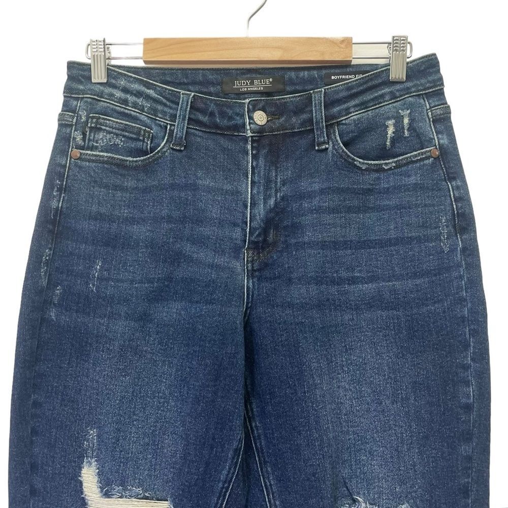 Judy Blue Buffalo Plaid Patch Midrise Cuffed Boyfriend Jeans Dark Wash Size 29 - Picture 5 of 15